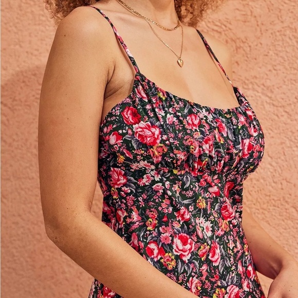 Urban Outfitters Jessie Rose Floral Midi Dress M Scoop Neck Summer Spaghetti - Picture 5 of 11